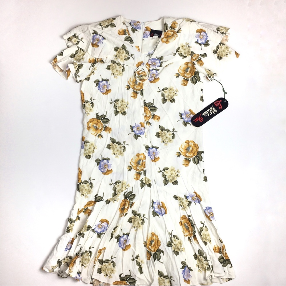 Vtg NWT Liz Petites Inc Romantic Drop Waist Dress